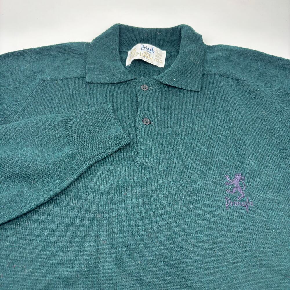Vintage Pringle Of Scotland Small Medium Green 100% Lambswool Sweater